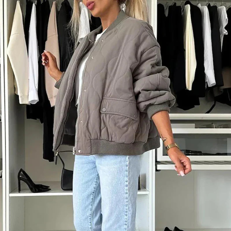 Stylish Women's Bomber Jacket with Soft Lining – Lightweight, Versatile Outerwear in Khaki, Grey, and Black