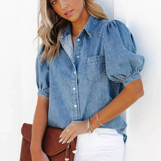 Stylish Women's Short Sleeve Denim Shirt – Wrinkle-Resistant, Durable, Versatile Fit for Casual Wear