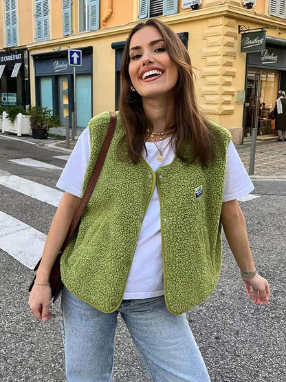 Stylish Women's Wool Blend Bodywarmer Gilet with Button Closure – Elegant V-Neck Layering Piece for All-Day Comfort