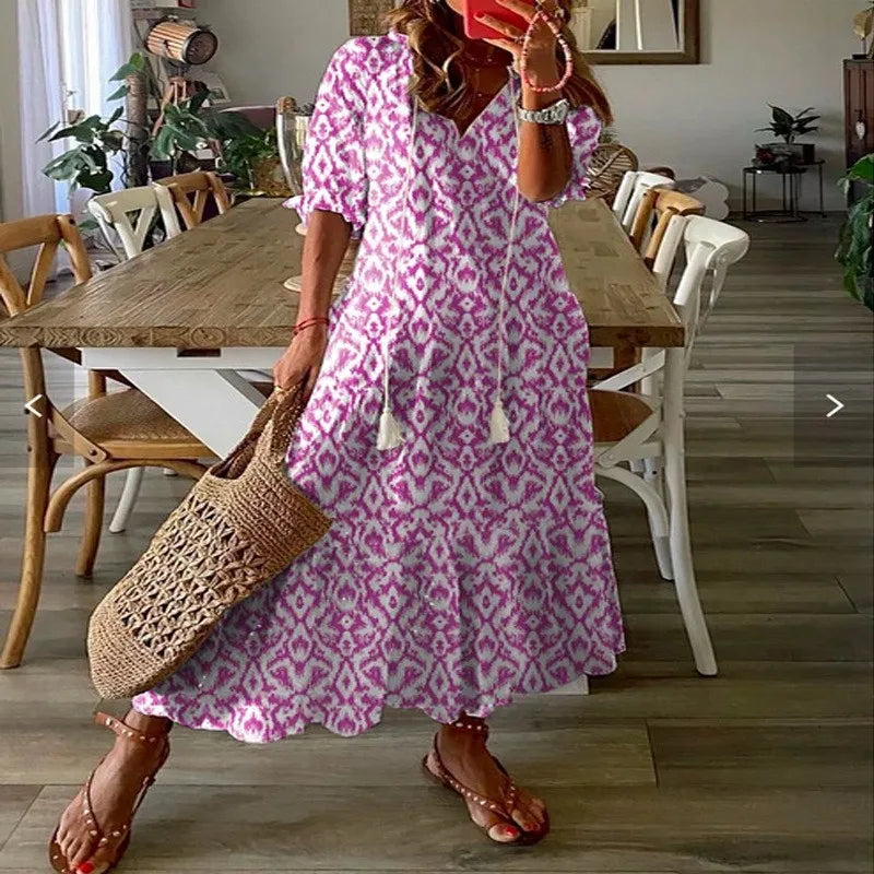 Bohemian Vintage Floral V-neck Summer Beach Dress