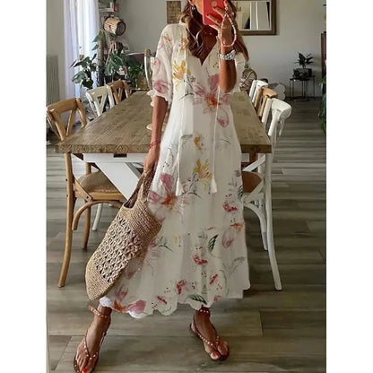 Bohemian Vintage Floral V-neck Summer Beach Dress