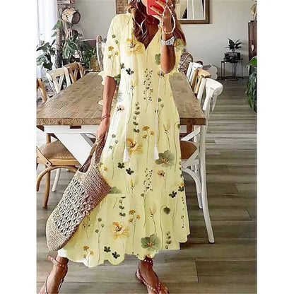 Bohemian Vintage Floral V-neck Summer Beach Dress