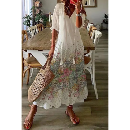 Bohemian Vintage Floral V-neck Summer Beach Dress