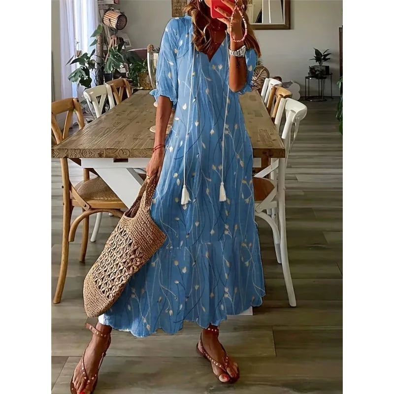 Bohemian Vintage Floral V-neck Summer Beach Dress