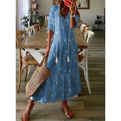 Bohemian Vintage Floral V-neck Summer Beach Dress
