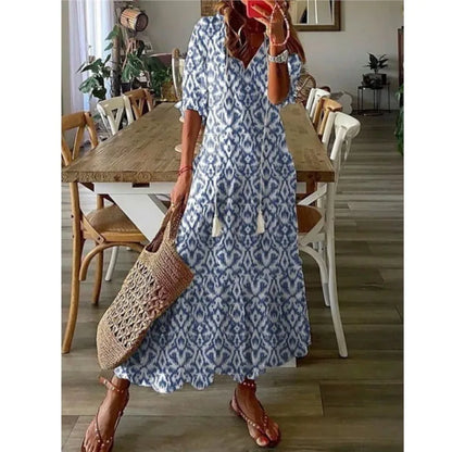 Bohemian Vintage Floral V-neck Summer Beach Dress