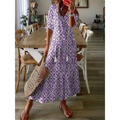 Bohemian Vintage Floral V-neck Summer Beach Dress