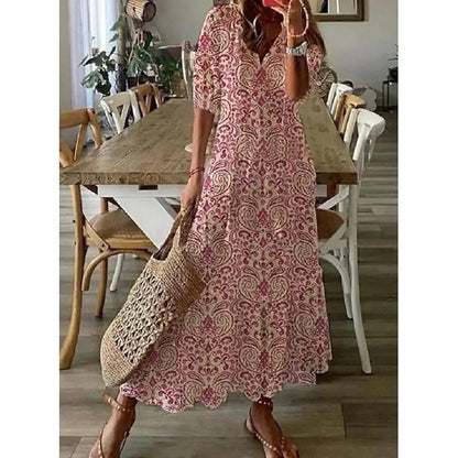Bohemian Vintage Floral V-neck Summer Beach Dress