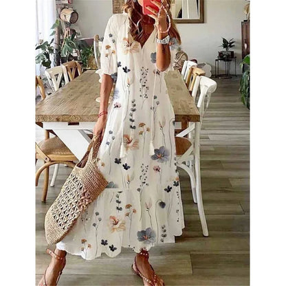 Bohemian Vintage Floral V-neck Summer Beach Dress