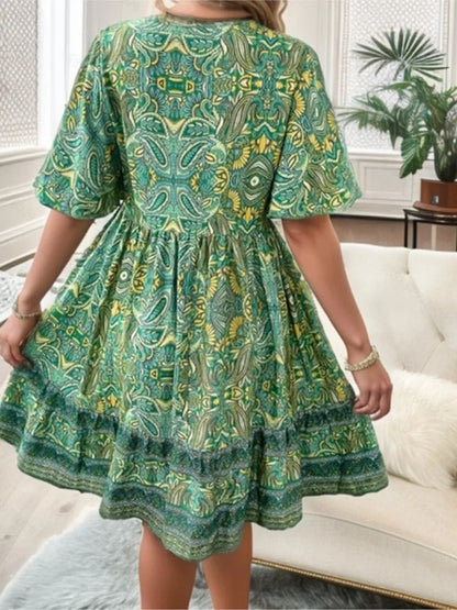 Boho Floral Mini V-neck Short Sleeve Beach Floral Dress