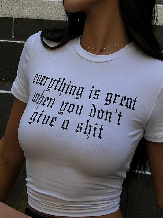 Short Sleeve Letter Print Baby Tee T-shirt