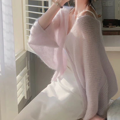 Mohair Knitted Sun Protection Loose Knit Cardigan