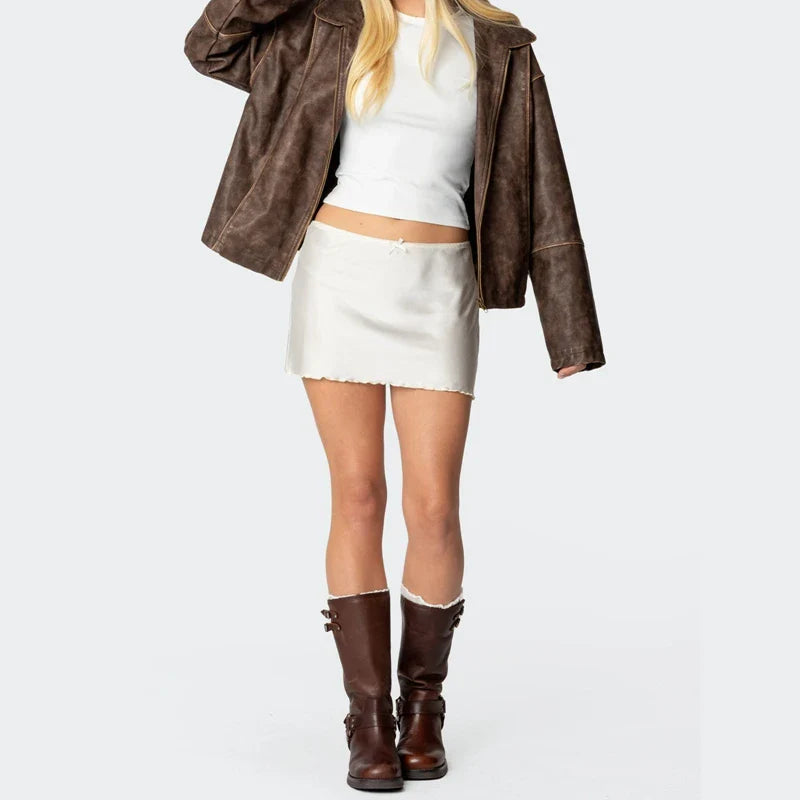 Satin Solid Low Waist Skirt