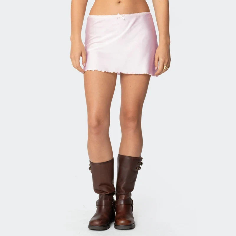 Satin Solid Low Waist Skirt