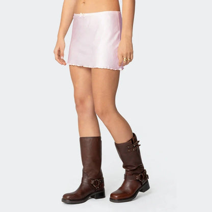 Satin Solid Low Waist Skirt