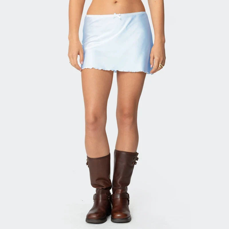 Satin Solid Low Waist Skirt