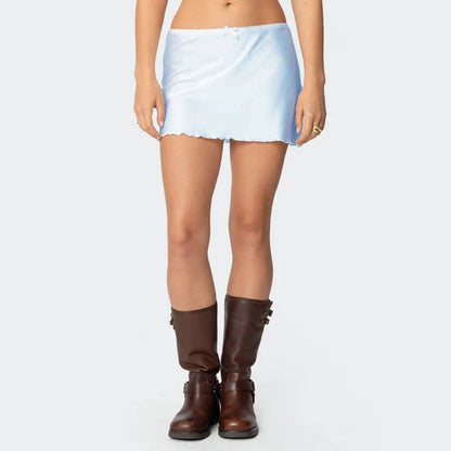 Satin Solid Low Waist Skirt