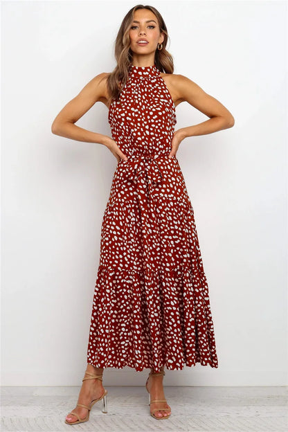 Summer Floral Print Halter Neck Beach Floral Dress