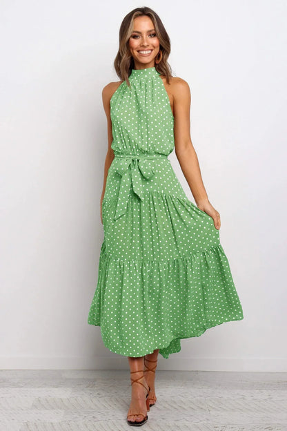 Summer Floral Print Halter Neck Beach Floral Dress