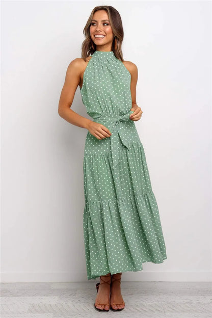 Summer Floral Print Halter Neck Beach Floral Dress