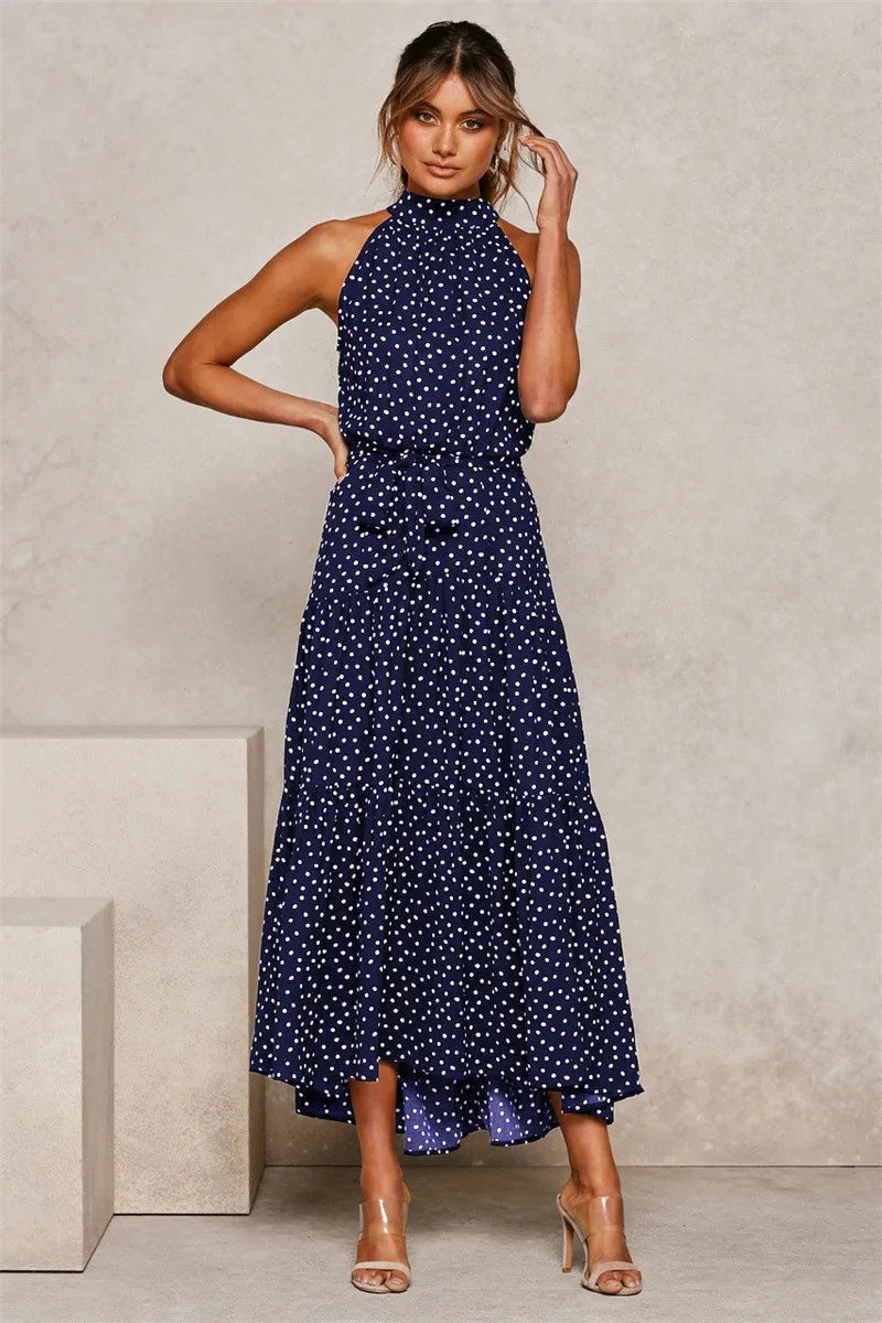 Summer Floral Print Halter Neck Beach Floral Dress