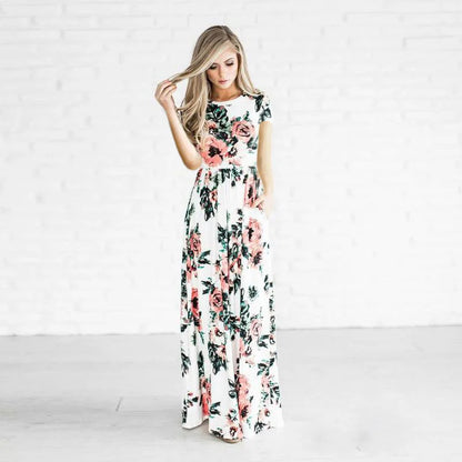 Pink Boho Floral Maxi Floral Dress