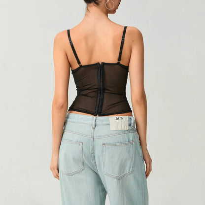 Mesh Lace Corset Crop Top