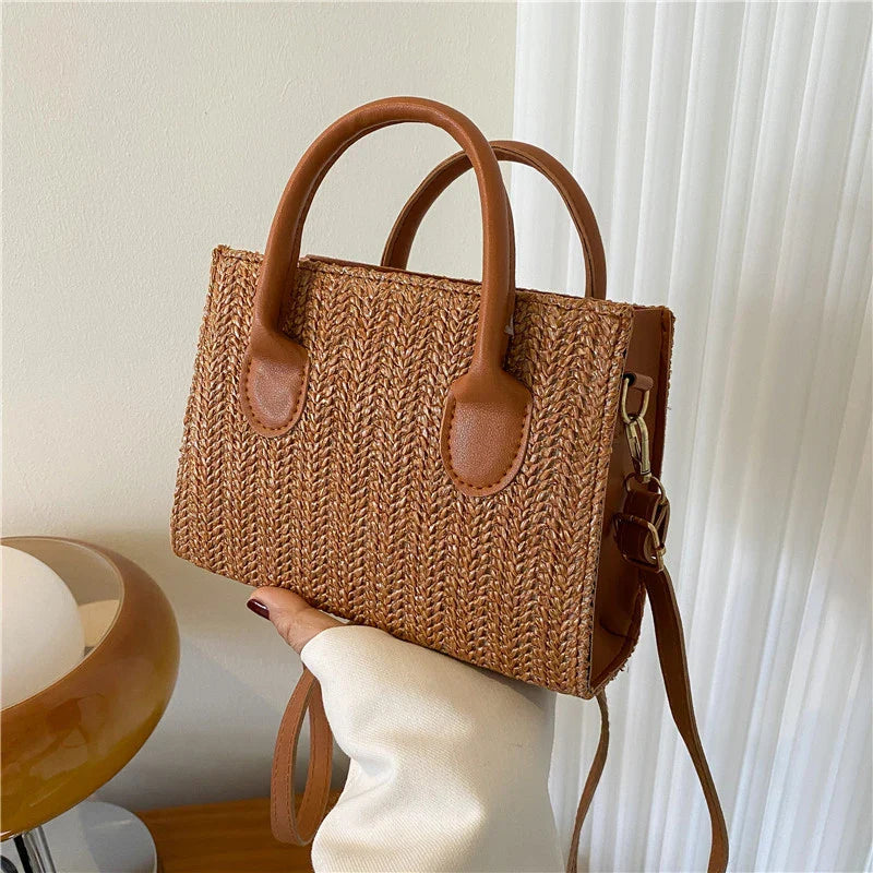 Summer Fresh Flower Woven Crossbody Handbag
