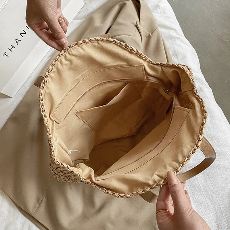 Summer Round Straw Shoulder Bag for Women