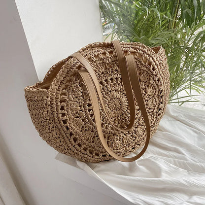 Summer Round Straw Shoulder Bag for Women