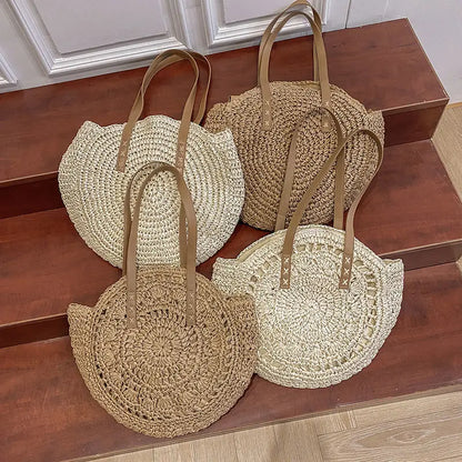 Summer Round Straw Shoulder Bag for Women