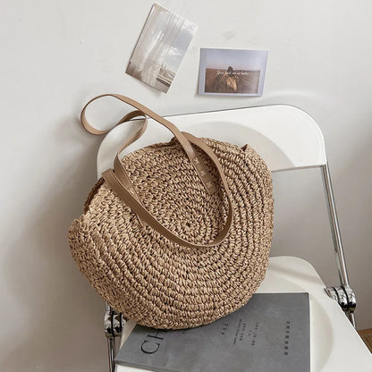 Summer Round Straw Shoulder Bag for Women