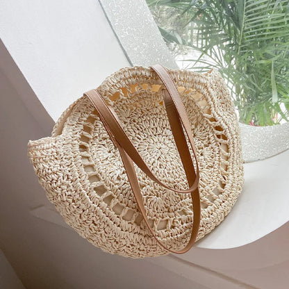 Summer Round Straw Shoulder Bag for Women