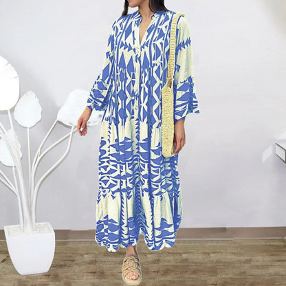 Long Sleeve Pleated Boho Dress