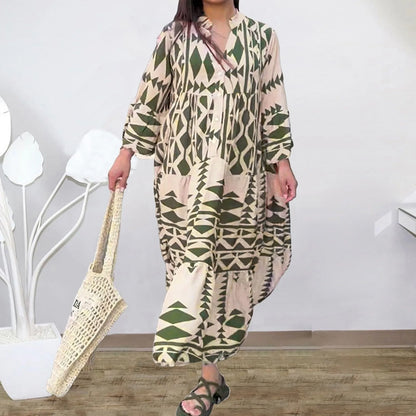 Long Sleeve Pleated Boho Dress