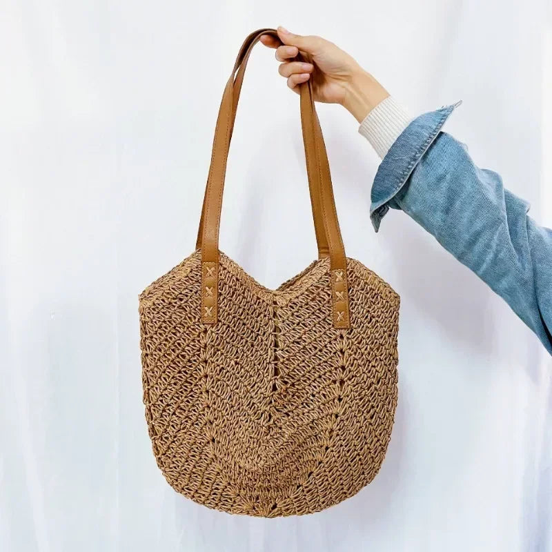 Summer Straw Rattan Crochet Shoulder Bag