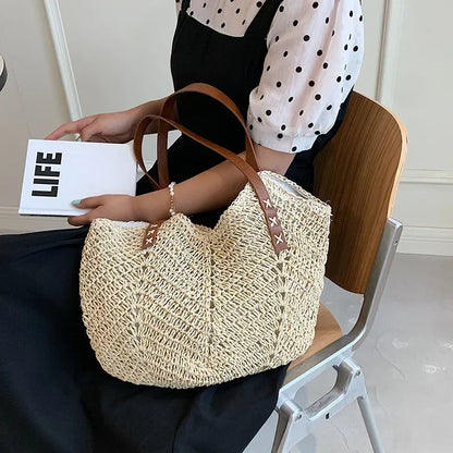 Summer Straw Rattan Crochet Shoulder Bag