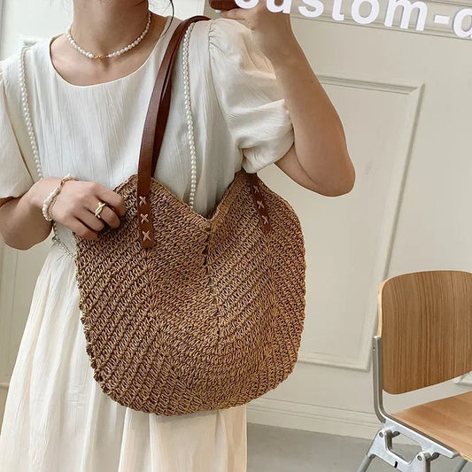 Summer Straw Rattan Crochet Shoulder Bag