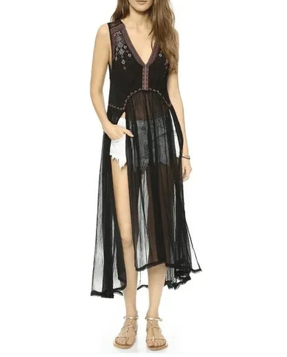 Lace Flare Sleeve Tassel Hollow Maxi Boho Dress