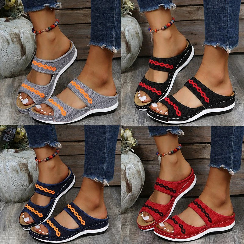Women's Boho Open-Toe Flat Sandals – Casual Slip-On Summer Slippers