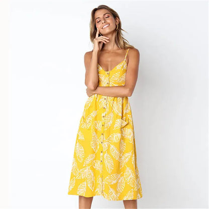 Suspender V-neck Sleeveless Floral Vacation Dress