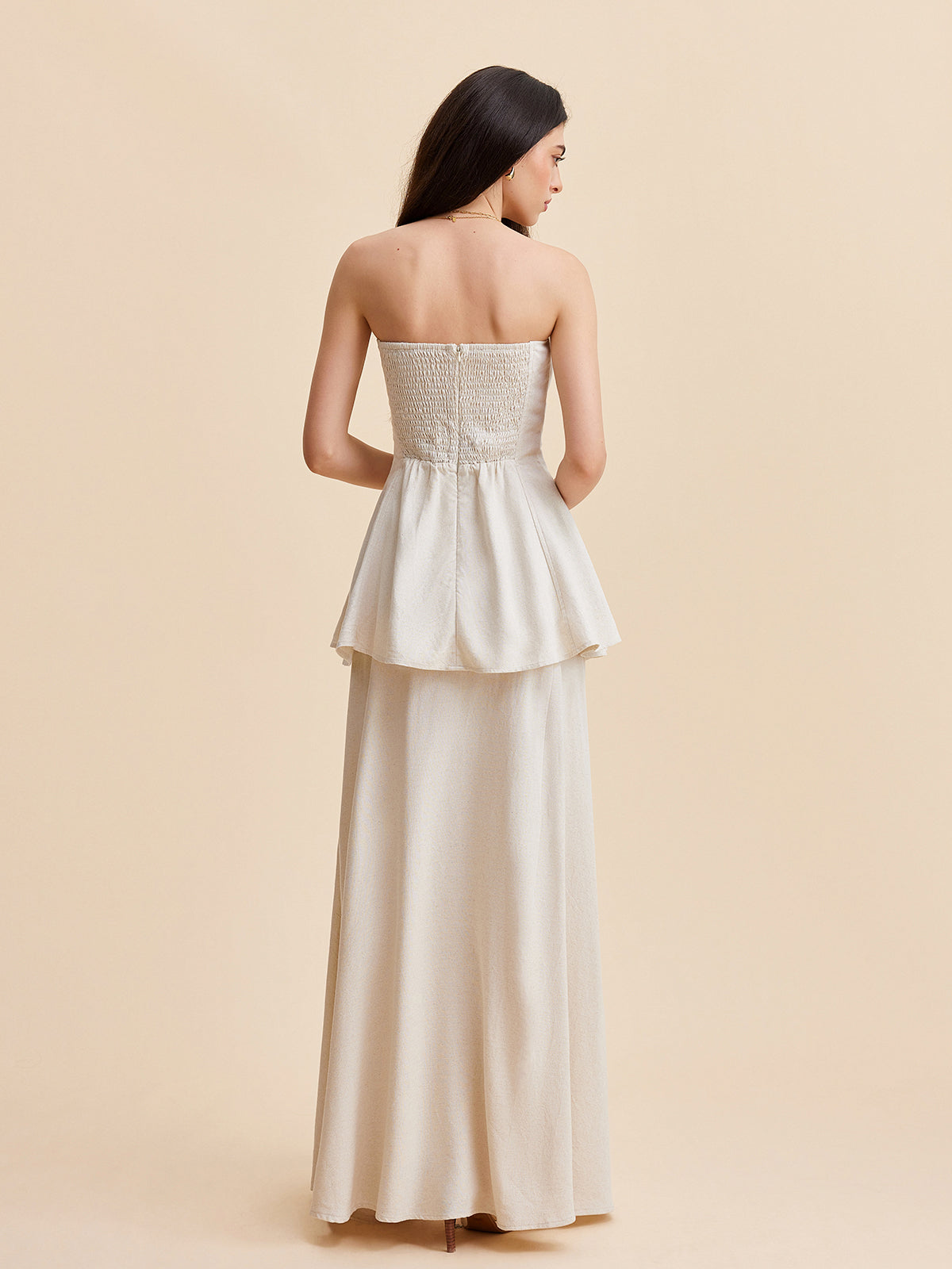 Summer Strapless Linen Blend Set for Women – Elegant Top and Flowing Skirt
