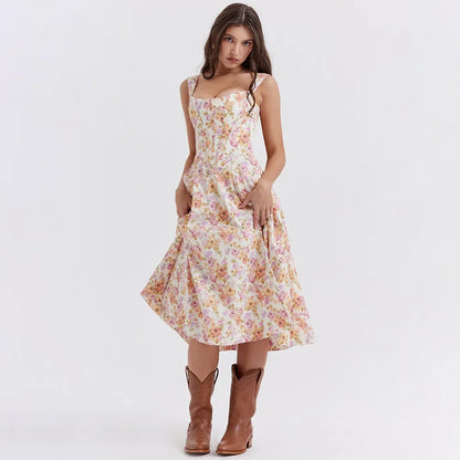 Suninheart Blue Slit Flower Vacation Dress