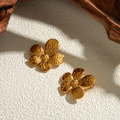 Sunlit Flora - Textured Gold Flower Earrings