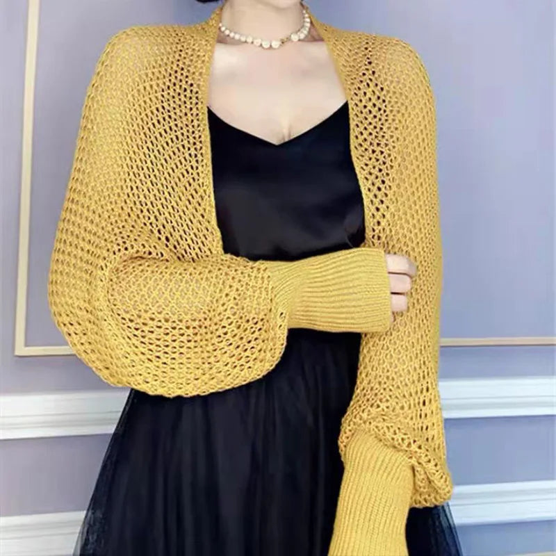 Solid Color Thin Sunscreen Korean Style Long Knit Cardigan