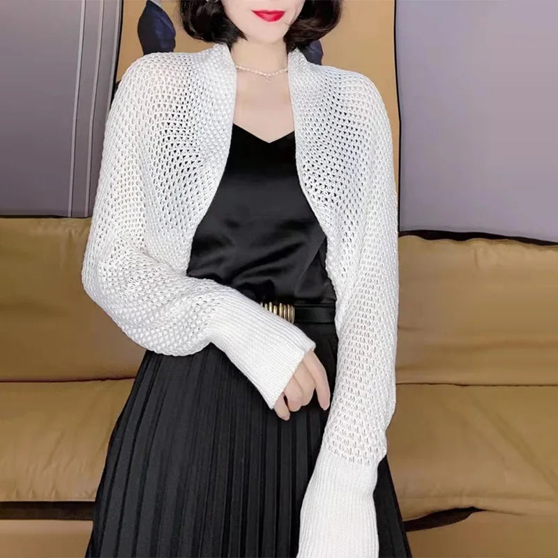 Solid Color Thin Sunscreen Korean Style Long Knit Cardigan