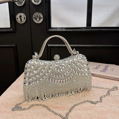 Exquisite Diamonds Gold Silver Hasp Chain Clutch Bag