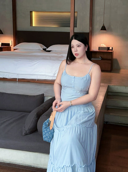 Sweet Blue Ruffled Maxi Dress Plus-Size