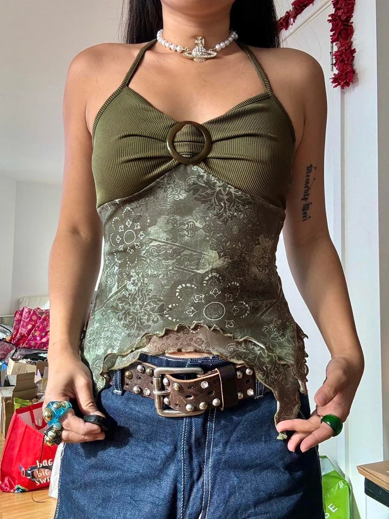 Forest Green Asymmetrical Crop Top