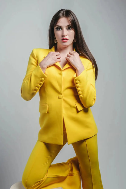 Sylvie Long Sleeve Blazer Set-Yellow